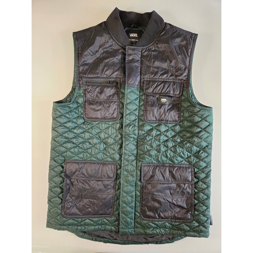 Vans Drill Chore Coat Quilted Vest Mens Medium Green Black Puffer Gilet VN0A456P